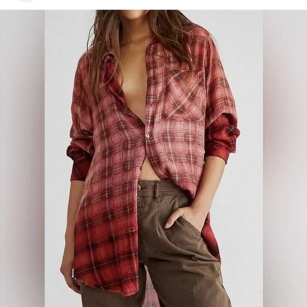 Free People Festival Oversized Plaid Button-Down Shirt